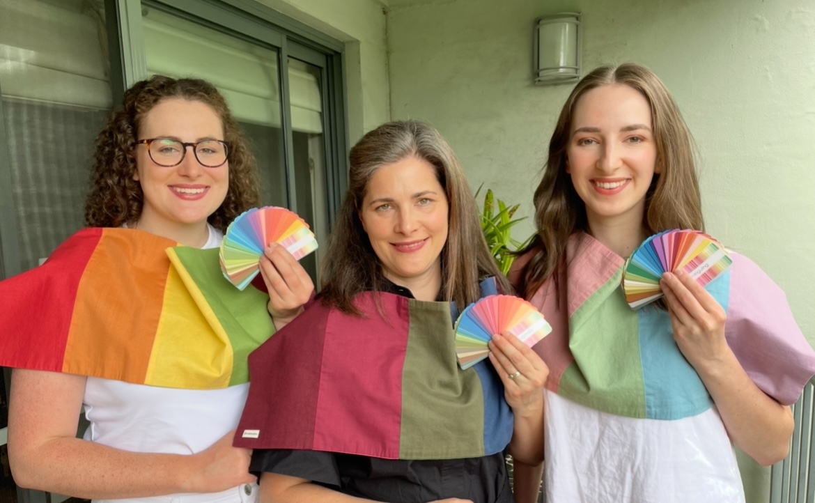 Mother and daughters colour analysis session using colour drapes.